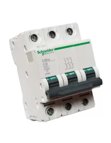 Disjoncteur automatique Schneider C60A 4,5 kA triphasé 32 A courbe C 23885